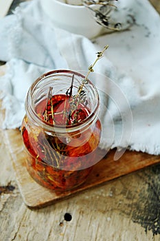 Sun-dried tomatoes in oil with herbs