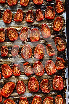 Sun dried tomatoes on a tray