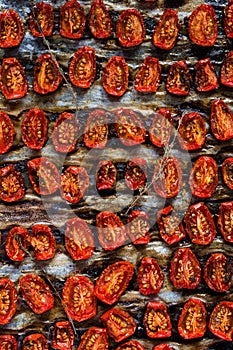 Sun dried tomatoes on a tray