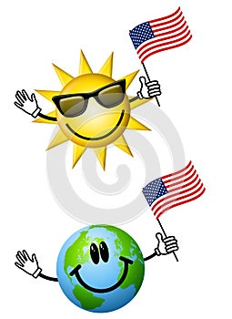 Sun Earth With American Flags