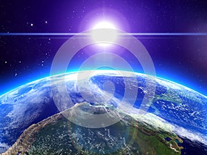 The sun and the earth in space