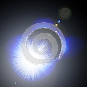 Sun eclipse with prominences, corona and li