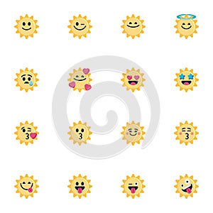 Sun emoticons flat icons set
