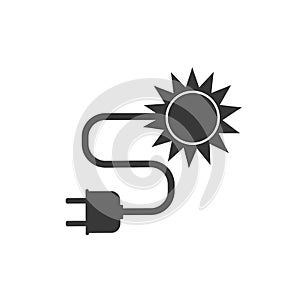 Sun energy icon. Solar energy with socket outline sign. Alternative nature power. Vector illustration isolated