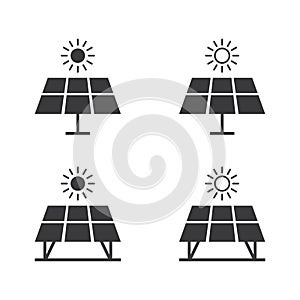 Sun energy icon, solar panels isolated flat design vector illustration