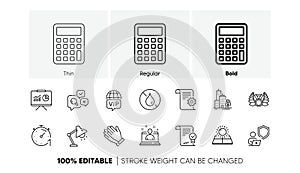 Sun energy, Timer and Laureate medal line icons. For web app, printing. Line icons. Vector photo