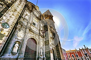 Sun Facade Outside Puebla Cathedral Mexico