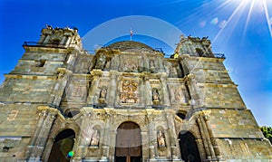 Sun Facade Statues Towers Lady Assumption Cathedral Church Oaxaca Mexico