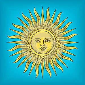 Sun with face engraving style vector illustration