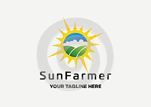 Sun farmer logo design template