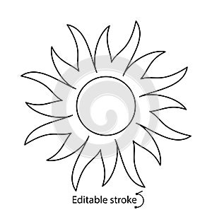 Sun with flame outline logo. Simple sunny emblem. Bohemian sign. Isolated vector stock illustration