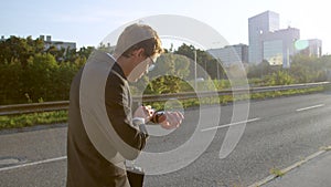 SUN FLARE: Businessman starts running to work after finding out he is late.