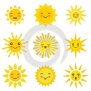 Sun flat emoji icons set