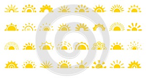Sun flat icon logo sunrise summer web vector set