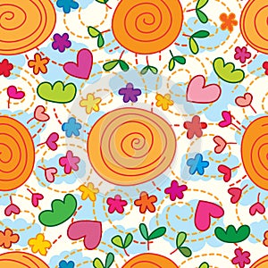 Sun flower leaf love seamless pattern