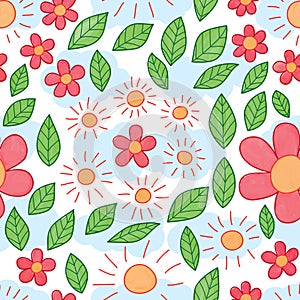 Sun flower leaf watercolor seamless pattern