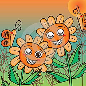 Sun flower orange butterfly cute card