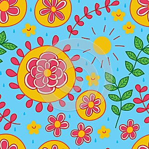 Sun flower plant circle only seamless pattern