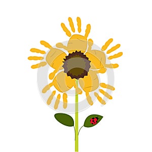 Sun flowers with baby hand print vector
