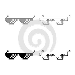 Sun glasses pixel icon set grey black color