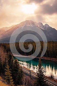 Sun Glowing Over Banff Mountains