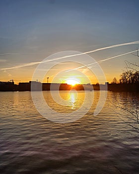 Sun goes down in the city