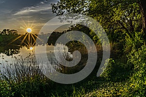 It sun goes down  the lake