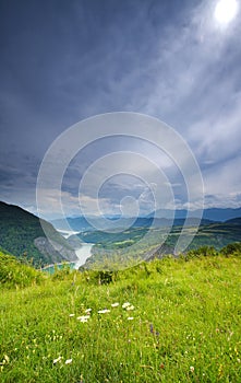 Sun and green landscape, france