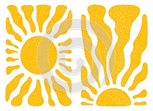 Sun groovy retro elements set vector illustration