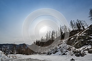 A sun halo over Altay mountains