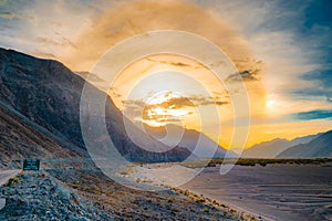 Sun halo during sunset in Ladakh, India