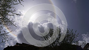 Sun halo white some rock and tree branches