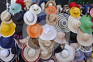 Sun hats for sale by street vendor