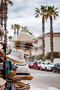 Sun hats for sale on the streets of Majorca