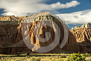 Sun Highlights the Ridged Walls Of Cathedral Valley In Capitol Reef