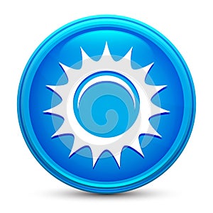 Sun icon glass shiny blue round button isolated design vector illustration
