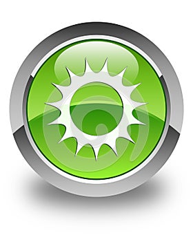 Sun icon glossy green round button