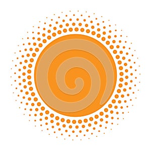 Sun icon. Halftone orange circle with gradient texture circles logo design element. Vector illustration.