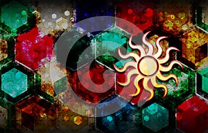 Sun icon abstract 3d colorful hexagon isometric design illustration background