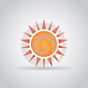 Sun icon in polygonal style with shadow on a gray background. Vector illustration eps10