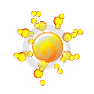 Sun icon with rays out of roundels. Sign or logo design with yellow cute sun. Aggregated vector illustration