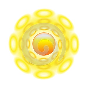 Sun icon with rays out of roundels. Sign or logo design with yellow cute sun. Aggregated vector illustration