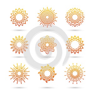 Sun icon set isolated on white background.