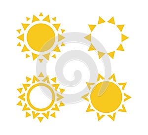 Sun icon set. Summer rest sign. Travel agency logo template. Sunny circle concept design. Isolated vector illustration