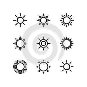 Sun icon set. Vector icon. Sun symbol. Yellow sun. Weather icon. Meteorology sign. Design element for work