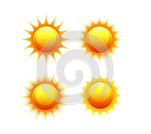 Sun icon set vector orange and yellow sun symbols