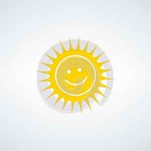 Sun icon, the source of light symbol. Sunlight, sunrise element. Shining sun icon in yellow color. Stock vector