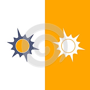 Sun icon, the source of light symbol. Sunlight, sunrise element. Shining sun icon in yellow color. Stock vector