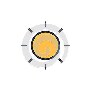 Sun icon. vector sumbol concept summer in flat simple design styleon white background