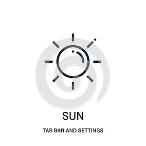 sun icon vector from tab bar and settings collection. Thin line sun outline icon vector illustration